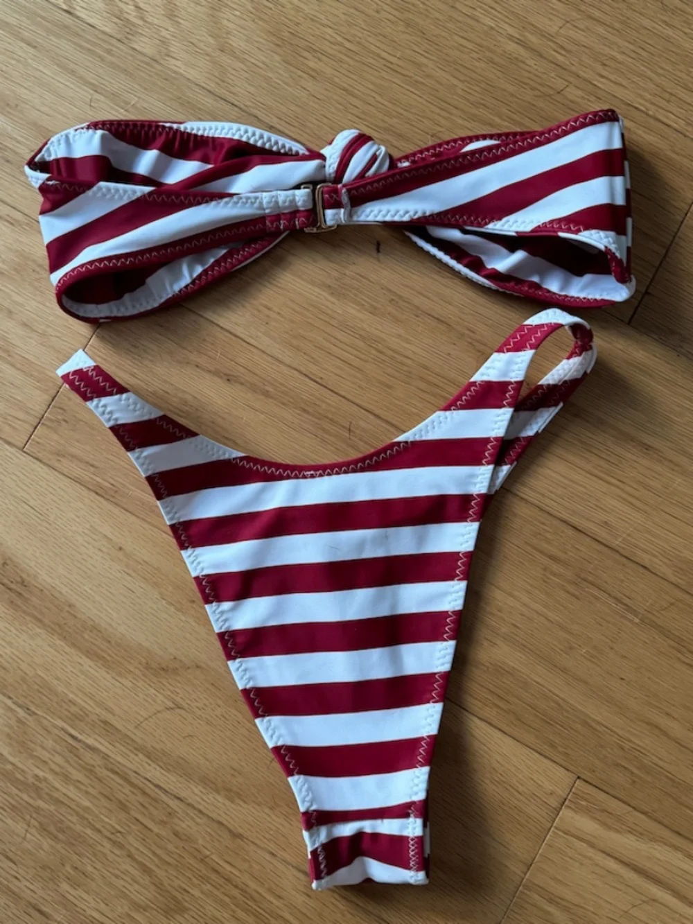 SAME Knotted Red & White Striped Bandeau Bikini in XS/Small